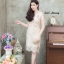 ชุดเดรสเกาหลี พร้อมส่ง Dress ลูกไม้แขนสั้น เงางาม นุ่ม