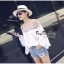 พร้อมส่ง เสื้อทรงปาดไหล่ เล่นลายลูกไม้ฉลุยางยืด