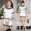 พร้อมส่ง เสื้อคอกลมปาดแขนสั้น เสื้อผ้าเกาหลี