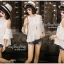 พร้อมส่ง เสื้อเว้าไหล่ผ้าชีฟองตัดต่อเส้นลูกไม้