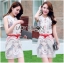 พร้อมส่ง เชิ้ตเดรสแขนกุดผ้าออร์แกนซ่าพิมพ์ลาย