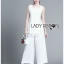 พร้อมส่ง เซ็ตเสื้อแขนกุดตกแต่งลูกปัดและกางเกงขายาว