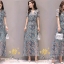 ชุดเดรสคอวีเกาหลี ลายใบไม้ พร้อมส่ง
