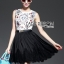 พร้อมส่ง เดรสผ้าลูกไม้ปักคริสตัลตัดต่อกระโปรงผ้าซาติน