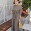 เสื้อผ้าเกาหลี พร้อมส่ง จั๊มสูทผ้าพื้นสีเทาอมน้ำตาล