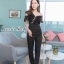 เสื้อผ้าเกาหลี พร้อมส่ง จั๊มสูท ท่อนบนผ้าลูกไม้ ท่อนล่างขาเดฟ