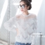 เสื้อเกาหลี พร้อมส่ง เสื้อแขนยาว แต่งขนฟรุ้งฟริ้ง