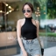 เสื้อเกาหลี พร้อมส่ง เสื้อแขนล้ำโชว์หลัง แต่งสายยาวผูกที่คอ