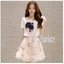 พร้อมส่ง ชุดเซตเสื้อขาวแขนสั้นลายผู้หญิงแต่งโบว์เพรช