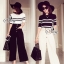 พร้อมส่ง เสื้อทอไหมพรมเนื้อนุ่ม เล่นลายขวางโทนขาวดำ