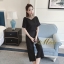 เสื้อผ้าเกาหลี พร้อมส่ง เสื้อคอกว้าง +กางเกงขายาว 9 ส่วน