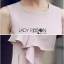 เสื้อผ้าเกาหลี พร้อมส่ง จัมป์สูท ผ้าเครปสีชมพูอ่อน