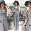 เสื้อผ้าเกาหลี พร้อมส่ง เสื้อลายสก๊อตกับกางเกงขาบาน