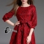 พร้อมส่ง Mini dress แขนยาวจั๊มปลายแขน ลูกไม้สีแดงสด