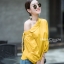 เสื้อเกาหลี พร้อมส่ง เสื้อไหล่เบี่ยง แขนยาวสามส่วน