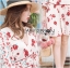เดรสเกาหลี พร้อมส่ง เดรสสั้น สีขาวอมครีม ลายดอกไม้