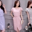 ชุดเดรสเกาหลี พร้อมส่ง เดรสคอปาด มีสายผูกเอว
