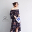 ชุดเดรสเกาหลี พร้อมส่ง dress ปริ้นลายดอก สม็อคยางยืด