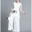 พร้อมส่ง เซ็ตเสื้อแขนกุดตกแต่งลูกปัดและกางเกงขายาว