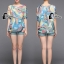 พร้อมส่ง เสื้อผ้าชีฟองลวดลายหลากสีสัน กางเกงขาสั้นสีฟ้า