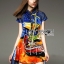 พร้อมส่ง เชิ้ตเดรสแขนสั้นพิมพ์ลายสีสดสไตล์ซัมเมอร์