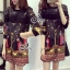 พร้อมส่ง เดรสสั้นทรงดินสอ ทรงตรง แขนยาว พิมพ์ลายฟาโรห์