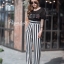 เสื้อผ้าเกาหลี พร้อมส่ง เสื้อยืด สกีนลาย+กก.ขายาวลายทาง