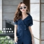 เสื้อผ้าเกาหลี พร้อมส่ง จั๊มสูท ยีนส์ กระดุม4เม็ดที่อก