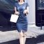 เดรสเกาหลี พร้อมส่ง ชุดเดรสยีนส์ เย็บห่วงเข็มขัดคล้อง