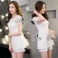 พร้อมส่ง เสื้อยืดคอกลมแขนสั้นผ้าทอลูกไม้