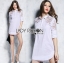 พร้อมส่ง เชิ้ตยาวผ้าคอตตอนประดับตกแต่งผ้าลูกไม้