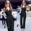 เสื้อผ้าเกาหลี พร้อมส่ง จั๊มสูท แขนกุดสีดำ คอวี