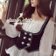พร้อมส่ง เสื้อเปิดไหล่งานเย็บติดด้วยกั๊กสีดำ