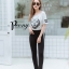 เสื้อผ้าเกาหลี พร้อมส่ง เสื้อหมาจิ้งจอก+Skinny แถบสีขาว