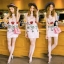 พร้อมส่ง Mini Dress โทนสีชมพูนม แต่งลายเพ้นลานดอกกุหลาบ