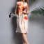 พร้อมส่ง Long Dress ทรงตรง แขนสั้น แต่งลายดอกสีส้ม