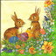 แนวภาพเทศกาล Easter Bunny กระต่ายเล่นไข่อีสเตอร์ ดอกไม้ เป็นภาพเข้ามุม กระดาษแนพกิ้นสำหรับทำงาน เดคูพาจ Decoupage Paper Napkins ขนาด 33X33cm