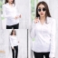 เสื้อเกาหลี พร้อมส่ง เสื้อเชิ้ต แต่งลูกปัดเหลี่ยม