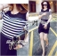พร้อมส่ง Maxi Dress เดรสคัทเอาท์ไหล่ผ้ายืดลายทาง