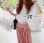 พร้อมส่ง เซ็ตเสื้อเปิดไหล่และกระโปรงยาวสไตล์วินเทจ
