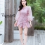 เสื้อผ้าเกาหลี พร้อมส่ง จั๊มสูท ลูกไม้แขนพอง