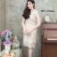 ชุดเดรสเกาหลี พร้อมส่ง Dress ลูกไม้แขนสั้น เงางาม นุ่ม