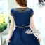 พร้อมส่ง เดรสผ้ายีนส์เดนิม ปักฉลุลายดอกไม้สีน้ำตาลทอง