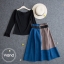 เสื้อผ้าเกาหลี พร้อมส่ง เสื้อกับกระโปรงผ้าหนังกลับนิ่ม