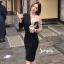 ชุดเดรสเกาหลี พร้อมส่ง เดรสไขว้อก เอวยืด