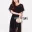 พร้อมส่ง เดรสผ้าชีฟองคัทเอาท์ไหล่ตัดต่อผ้าลูกไม้