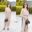 เสื้อผ้าเกาหลี พร้อมส่ง เสื้อกับกางเกง แต่งแถบข้างสลับสี