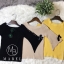 เสื้อเกาหลี พร้อมส่ง เสื้อยืดไหมพรม ติดโบว์น่ารัก