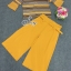 พร้อมส่ง เสื้อลายขวางอัดย่นโทนสีเหลืองไล่สีครีมน้ำตาล