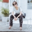 เสื้อผ้าเกาหลี พร้อมส่ง Set เสื้อยืดคอวี+กก.วอม